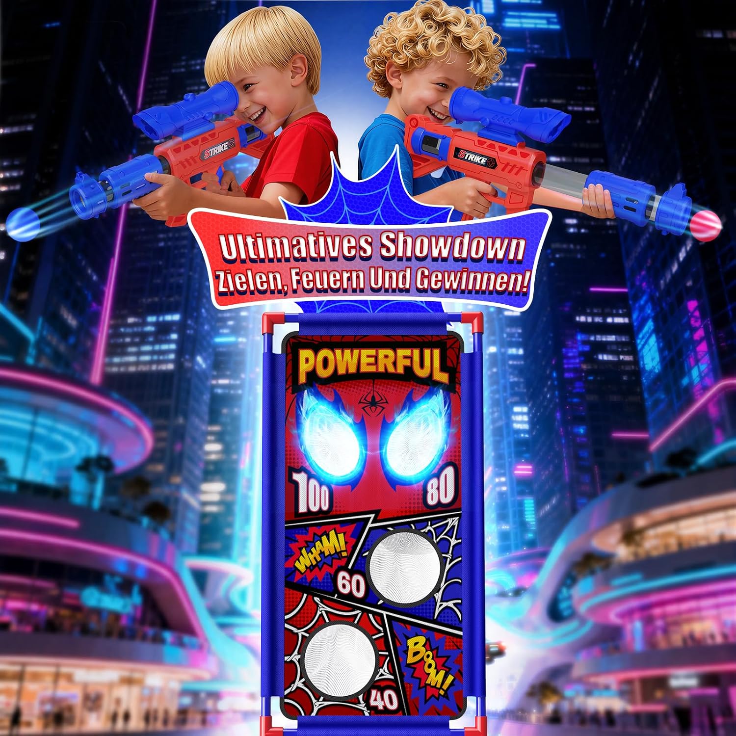 Thumbnail 2 de Spielzeug-Schießspiel für Jungen (ab 3–12 Jahre) mit 2 Air Pistolen, Visier, 4 Punktzonen und 24 Schaumbällen