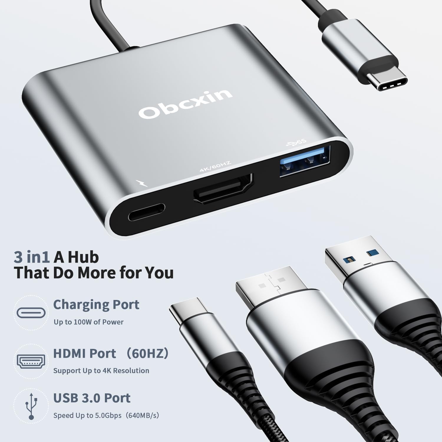 Thumbnail 1 de Obcxin USB-C auf HDMI Adapter mit 4K@60 Hz, 100 W PD-Laden und USB-3.0-Port