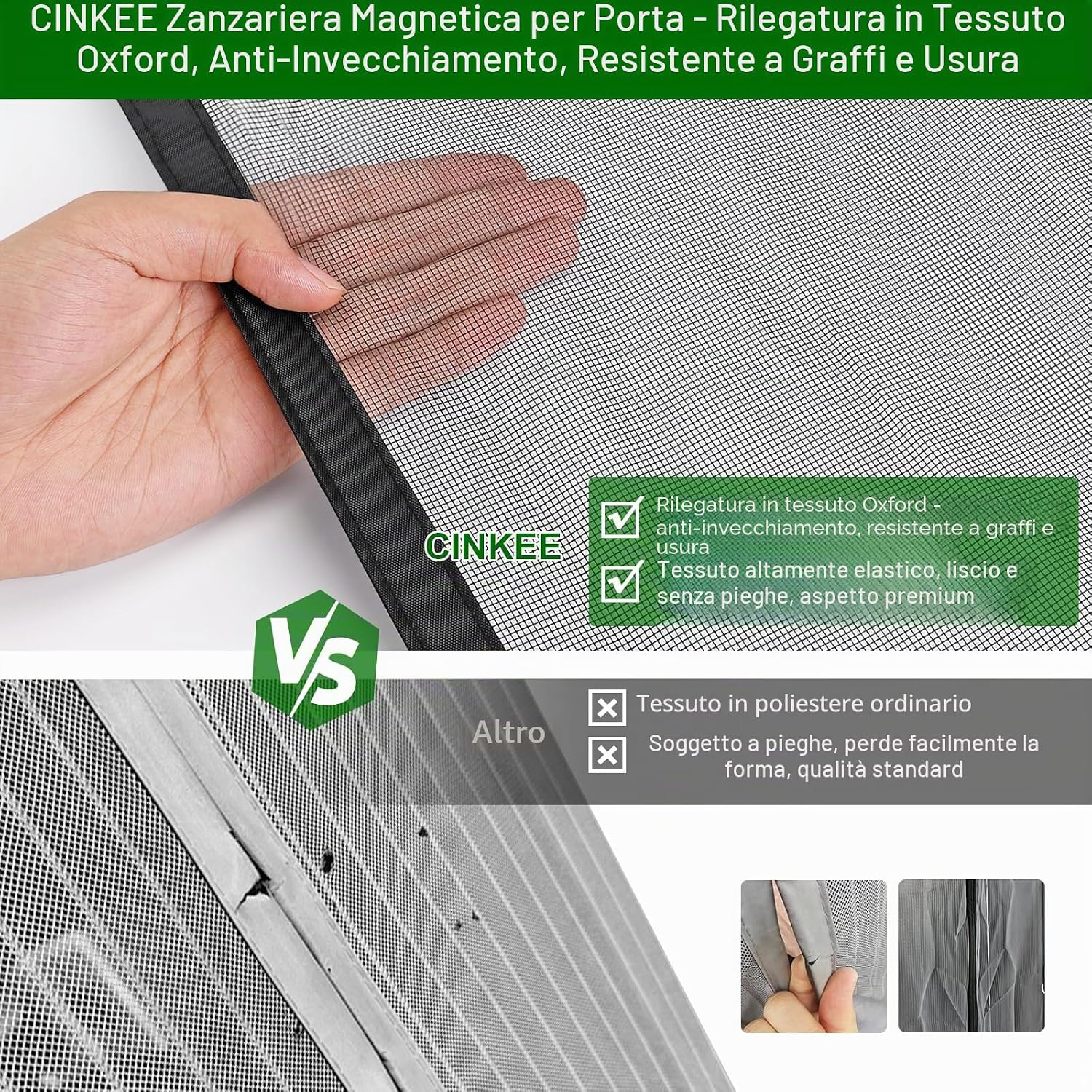 Detalle de Zanzariera magnetica per porta 100 x 220 cm di Cinkee (Nero) – chiusura automatica, installazione facile