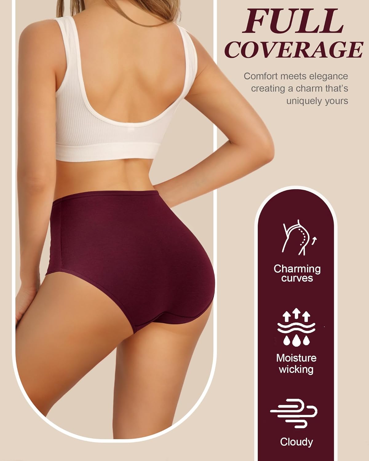 Detalle de UNDER THE SEA Cotton High-Waisted Full-Coverage Briefs for Women (5-Pack) in Plus Sizes