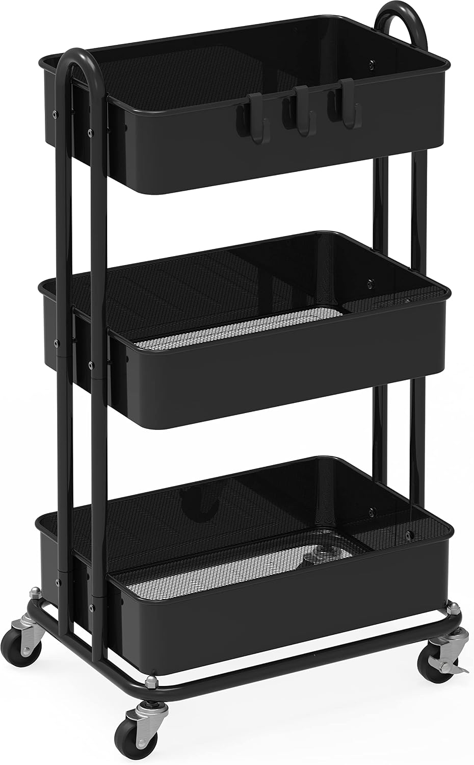 Detalle de Simple Houseware CB-10C-1 3-Tier Metal Utility Rolling Cart, Black