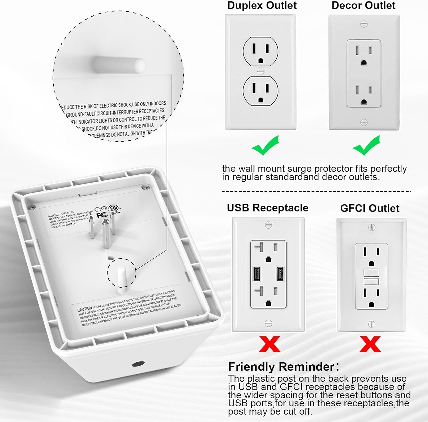 Detalle de Lvetek Power Strip with 5 Outlets
