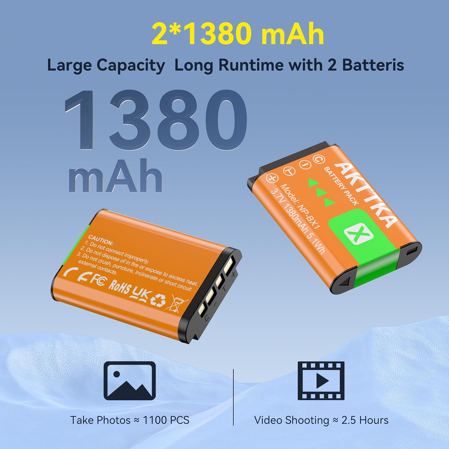 Thumbnail 2 de AKTTKA NP-BX1 1380mAh Kamera-Akkus 2er Set