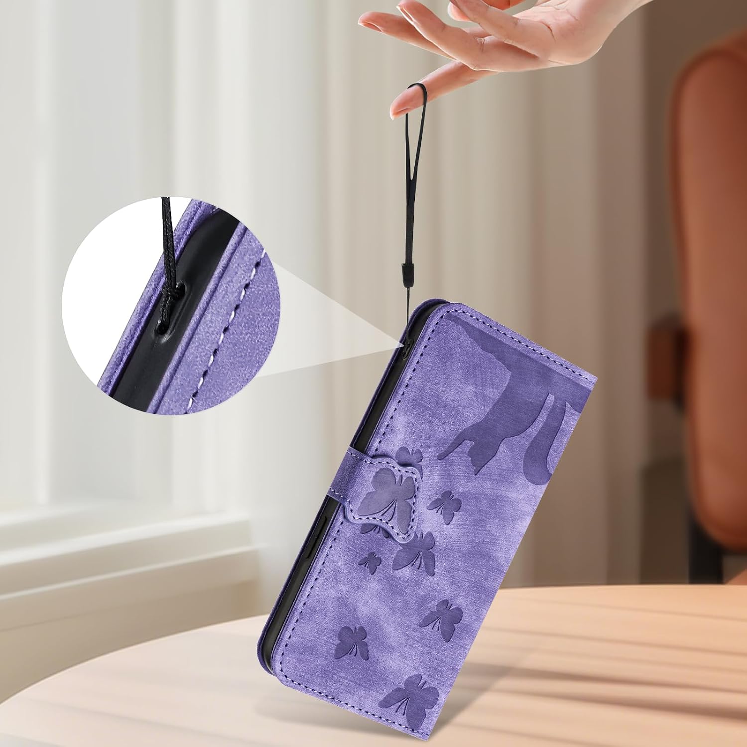 Thumbnail 4 de LSPCASA Handyhülle für Samsung Galaxy S25 Ultra 5G (6,9 Zoll) – Lila, Klapphülle aus PU-Leder mit Standfunktion und Kartenschlitzen