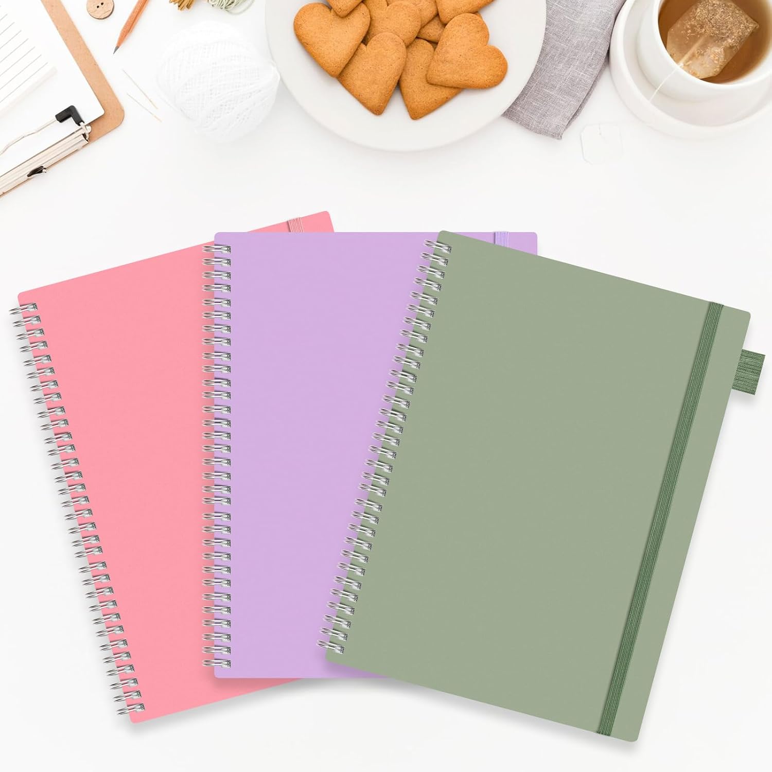 Thumbnail 6 de AUTEMPO A4 Notebook Lined, 3 Pack – Wirebound Spiral Notebooks with 110 Pages Each (100gsm) in Green, Pink & Purple