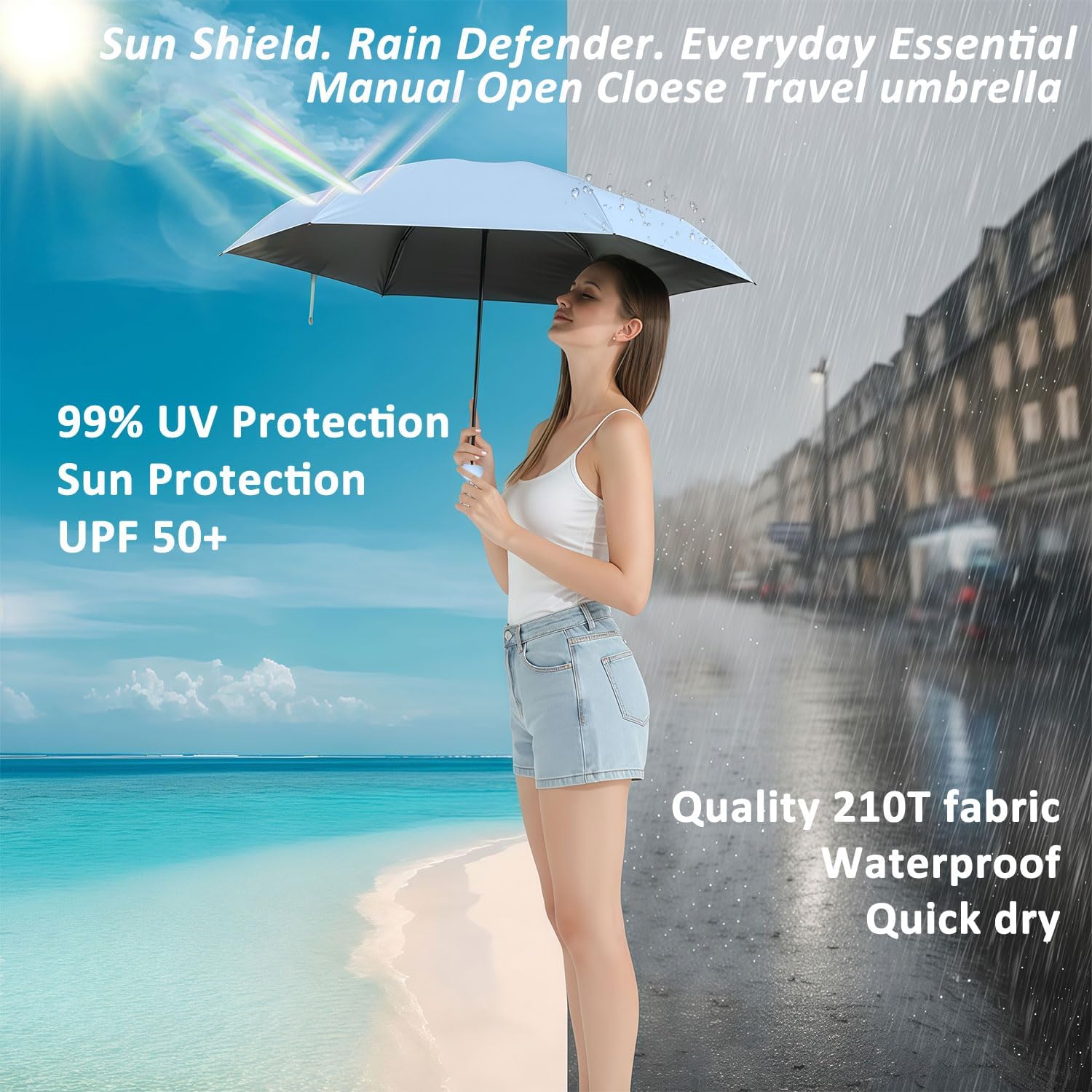 Detalle de BAODINI mini travel umbrella with case – compact UV-blocking pocket sun umbrella