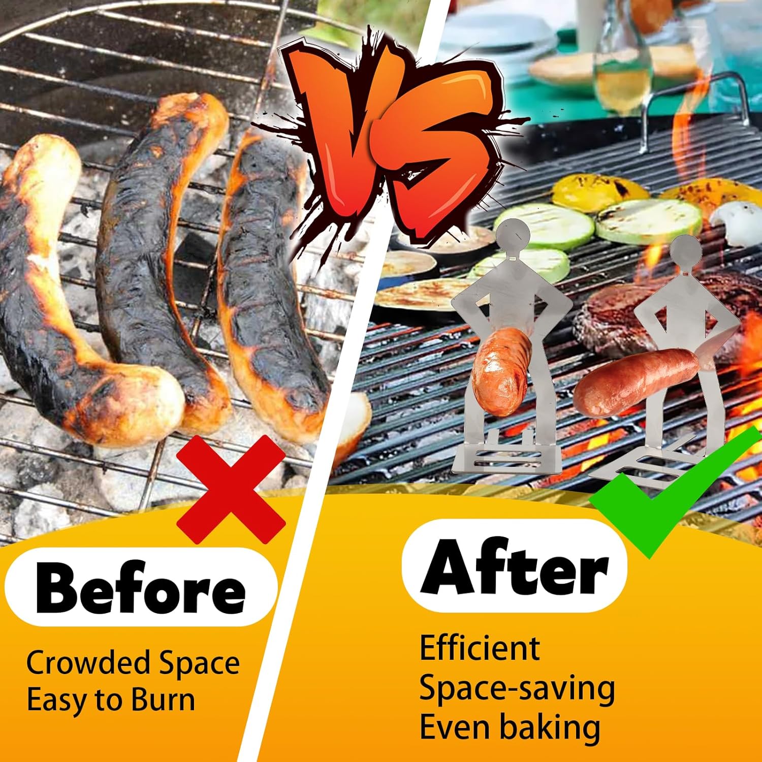 Detalle de 3 strumenti divertenti per barbecue: forchetta, supporto per salsicce in acciaio inossidabile e accessori per grigliare all'aperto