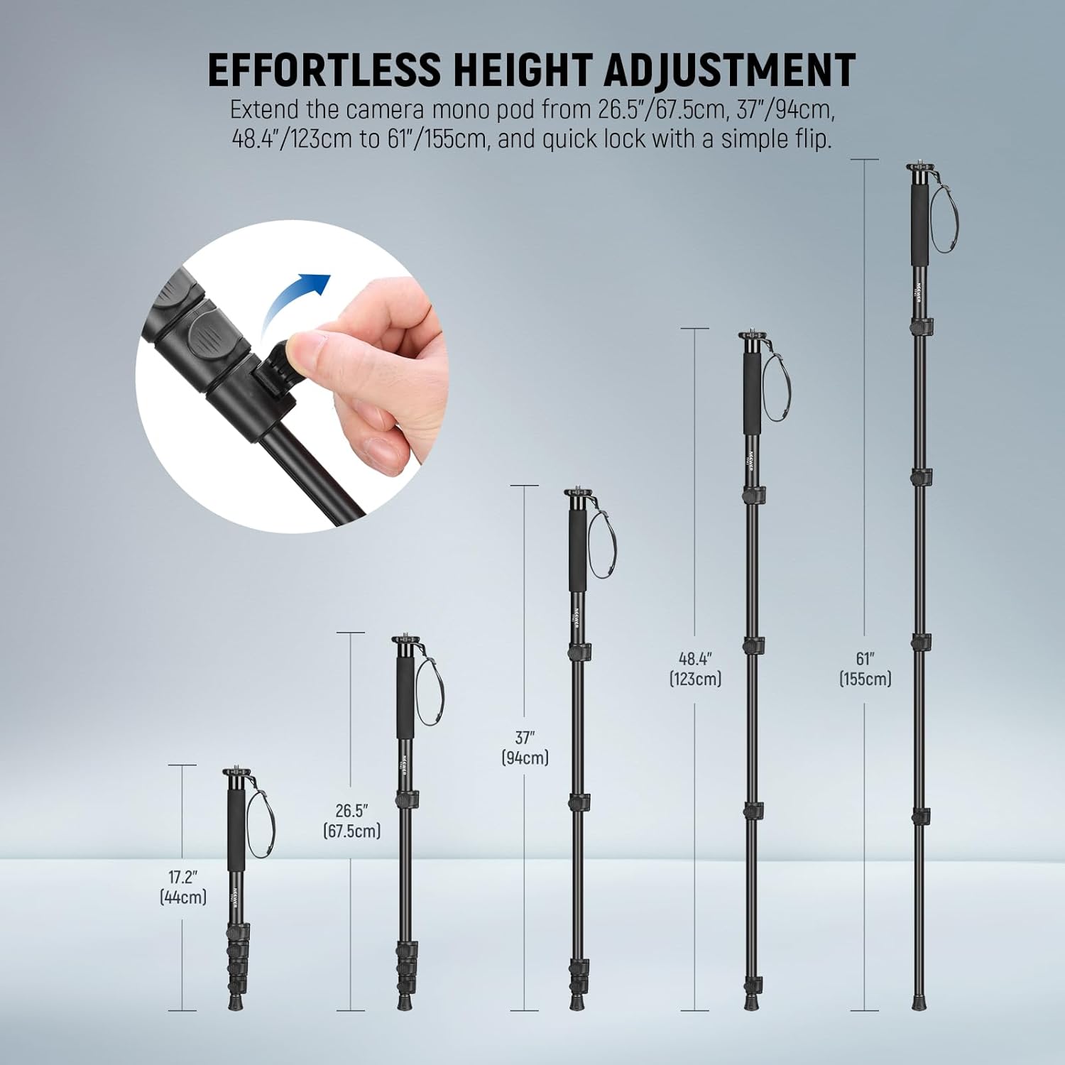 Thumbnail 2 de NEEWER 155 cm Kamera-Monopod (Einbeinstativ) TP41 aus Aluminium mit 1/4- und 3/8-Adapter