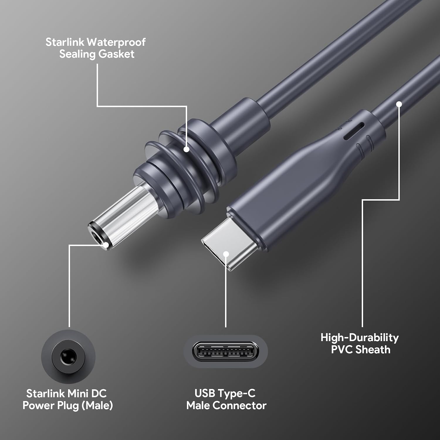 Thumbnail 3 de EDUP Starlink Mini USB-C auf DC-Stromkabel – 2 m/6,5 ft, 18 AWG, wasserdicht, PD 100 W