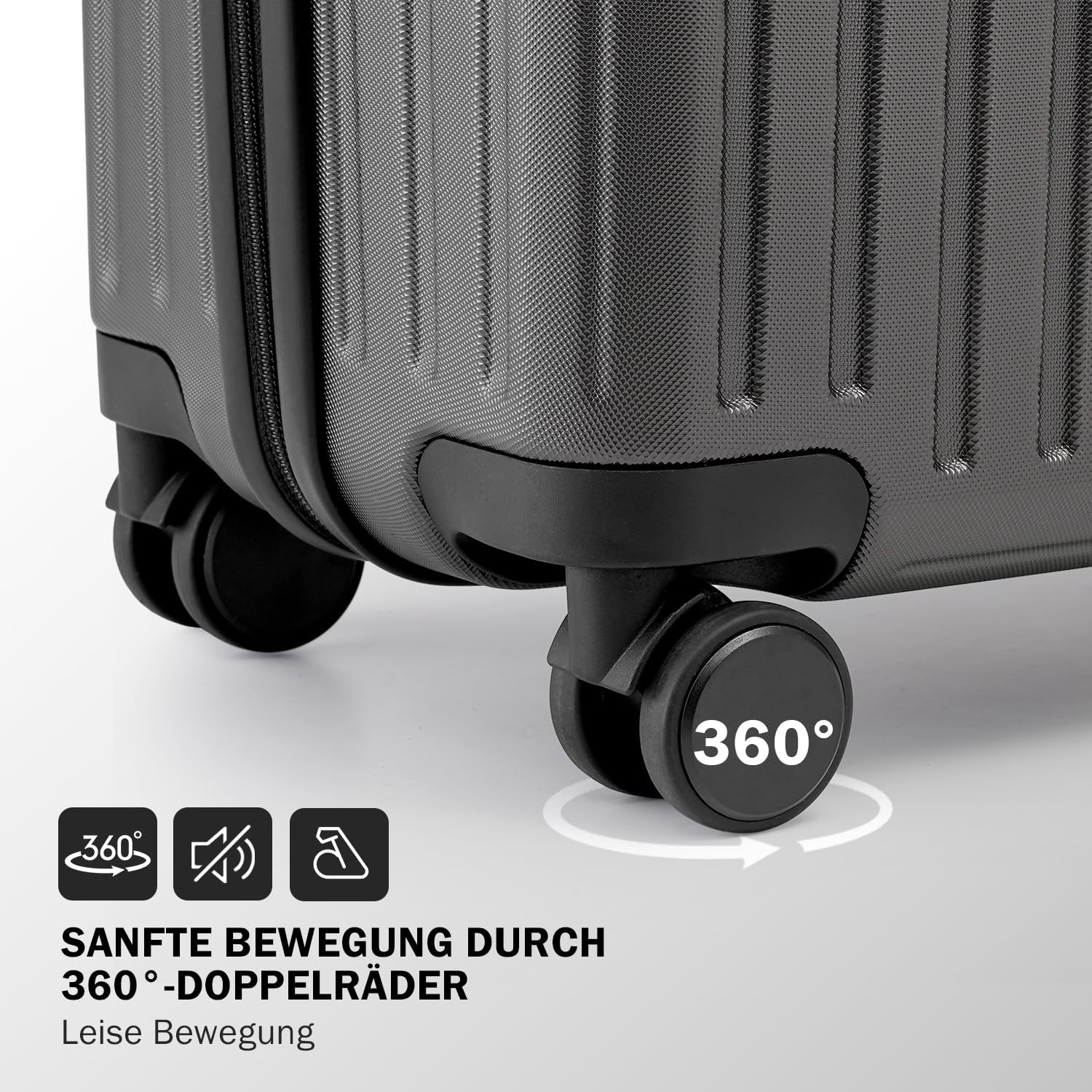 Detalle de COOLIFE Koffer Trolley-Koffer Hartschalen-Koffer 3-teiliges Set – Grau, TSA-Schloss, 4 Zwillingsrollen