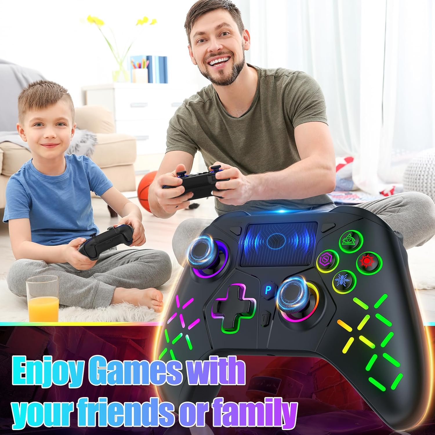 Thumbnail 4 de Bonacell RGB Wireless Controller für PS5/PC/PS4 – mit Motor-Vibration, 6-Achsen-Sensor, Turbo & Touchpad