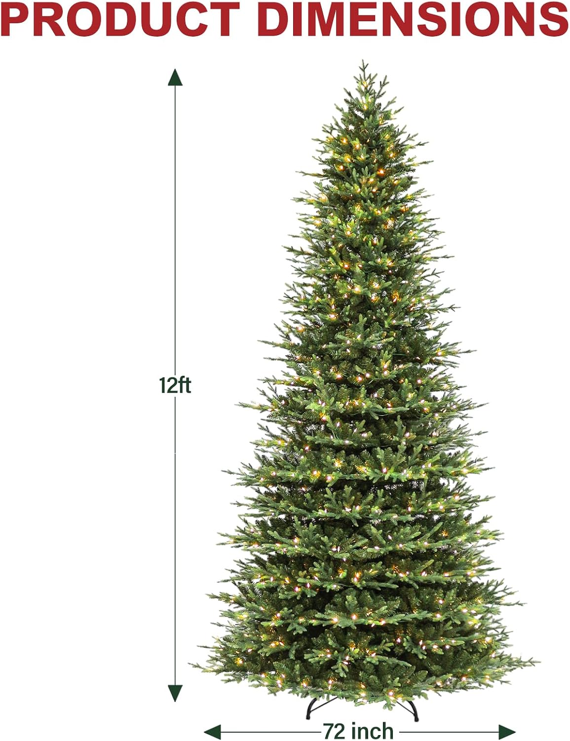 Detalle 2 de Hykolity 12 ft Prelit Artificial Christmas Tree, 850 Warm White LEDs, 8,165 Tips