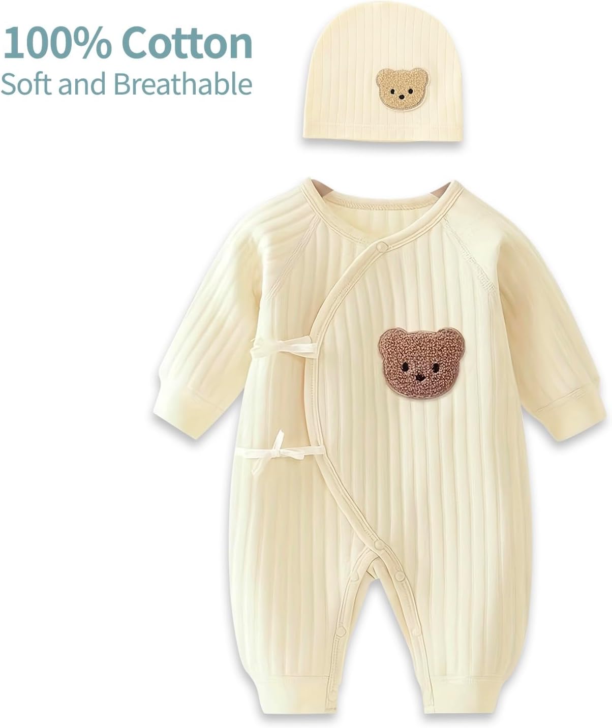 Thumbnail 1 de Babyfond Newborn Cotton Bodysuit with Hat Set – Thickened Spring & Autumn Sleepwear