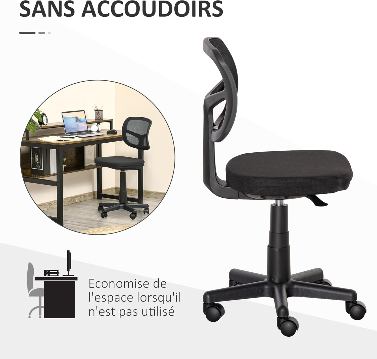 Thumbnail 4 de Vinsetto Chaise bureau sans accoudoirs 40–52 cm