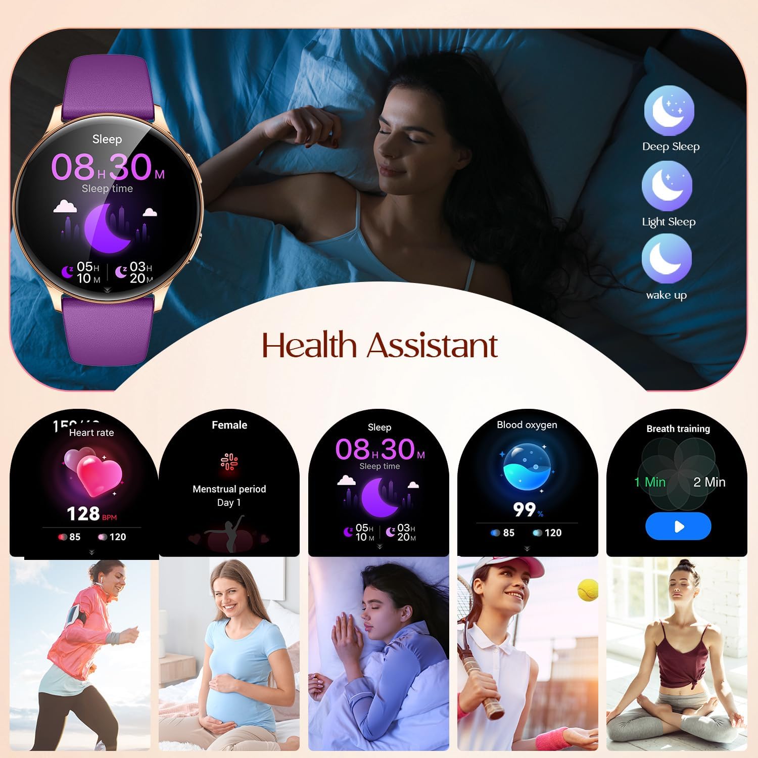 Thumbnail 5 de Montre Connectée Femme avec Appel Bluetooth et Suivi Santé – 1,32'' AMOLED, IP67