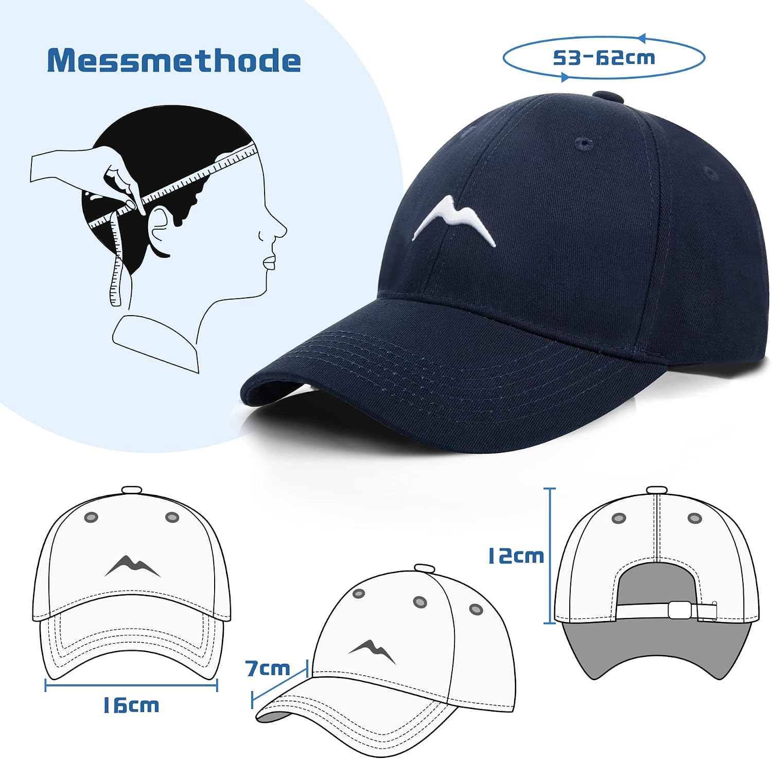 Detalle de Momoshe Cap: 100% Baumwolle Baseballkappe, verstellbar und atmungsaktiv – Uni-Größe (53–62 cm)