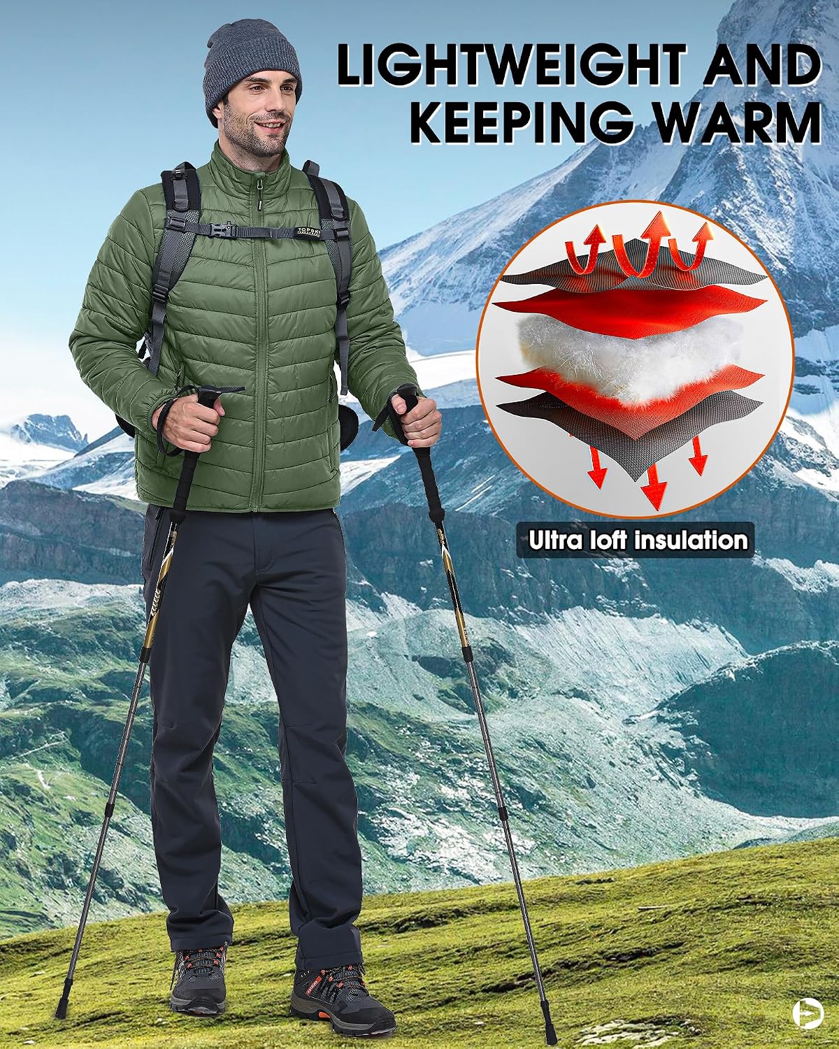 Thumbnail 6 de Outdoor Ventures Herren Steppjacke Packbar Leicht Warm