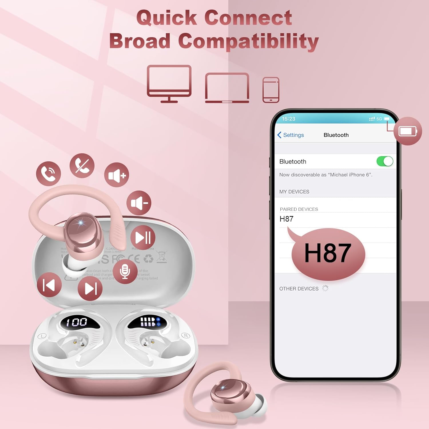 Thumbnail 6 de Hupoaf Wireless Headphones Sport: 2026 Bluetooth 5.4 Earbuds with Deep Bass, IP-X7, 50+ Hours