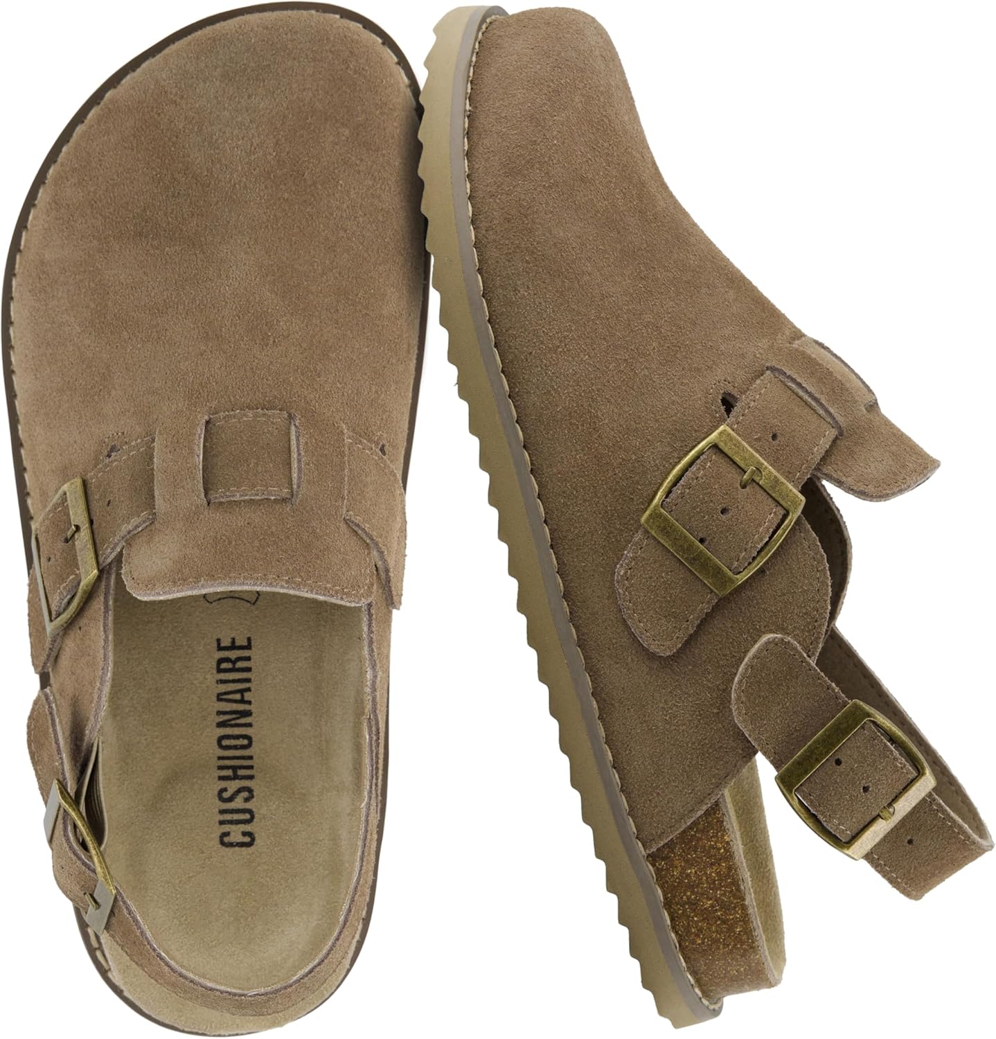 Detalle de CUSHIONAIRE Brooklyn Suede Women’s Slides with Adjustable Buckles (Clog Mules)