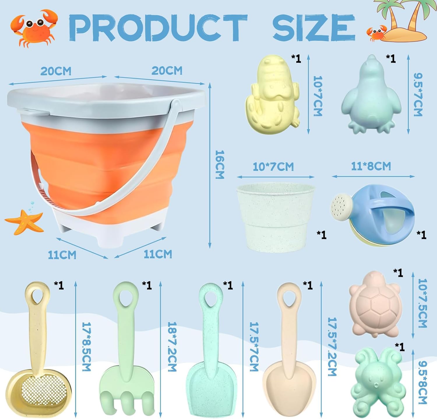 Detalle de Taufe – Kit jouets de plage enfant 11 pièces avec seau pliant