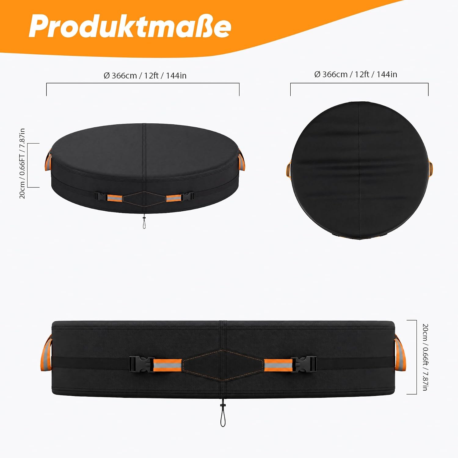 Detalle 2 de Poolabdeckung Rund Premium 366 cm Ø – 500D Oxford-Gewebe, wasserundurchlässig, windfest
