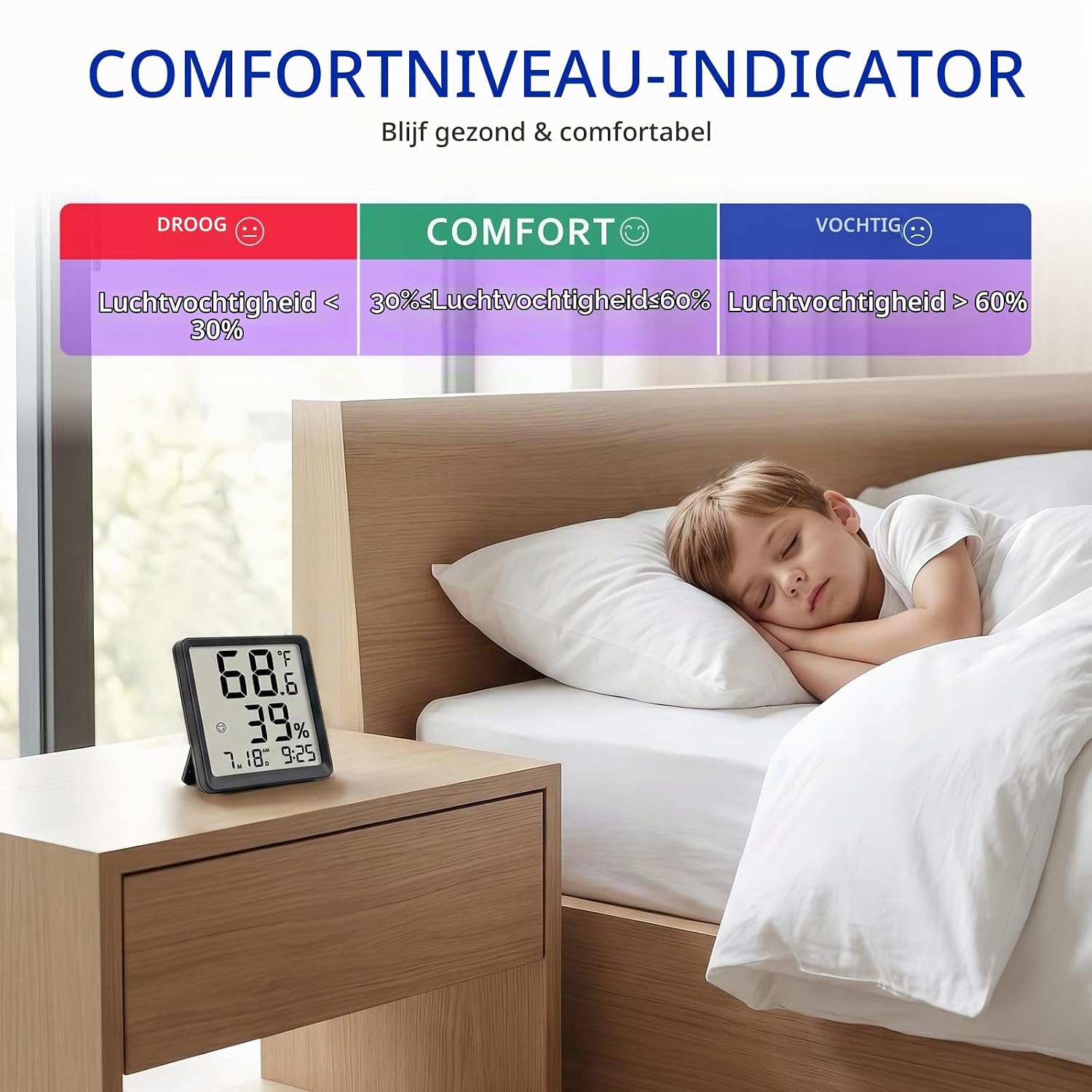Detalle 2 de Plumeet VLEU-8052-BL digitale hygrometer en thermometer met klok