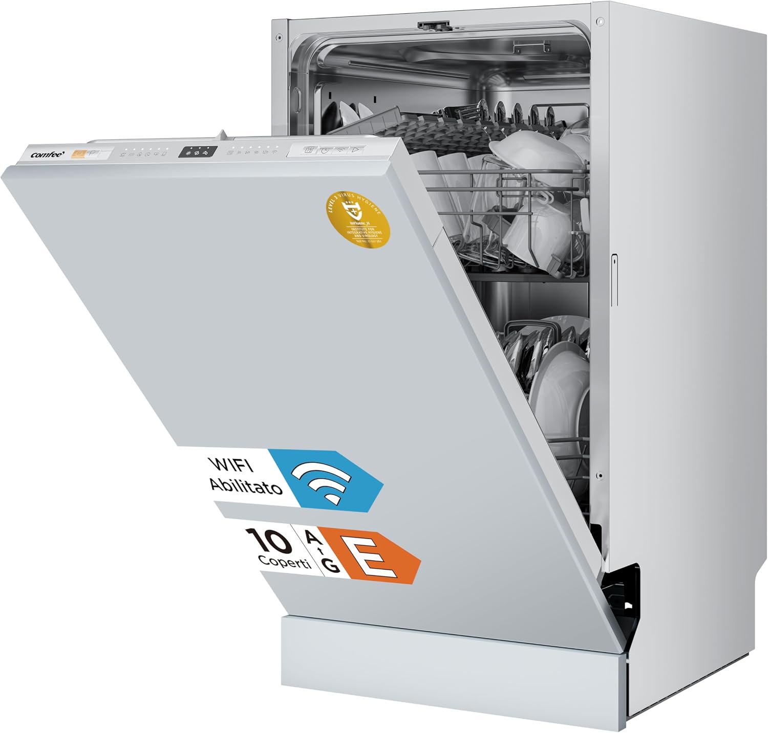 Detalle 2 de COMFEE Lavastoviglie da Incasso 45 cm 10 Coperti, 8 Programmi, Wifi, Inox