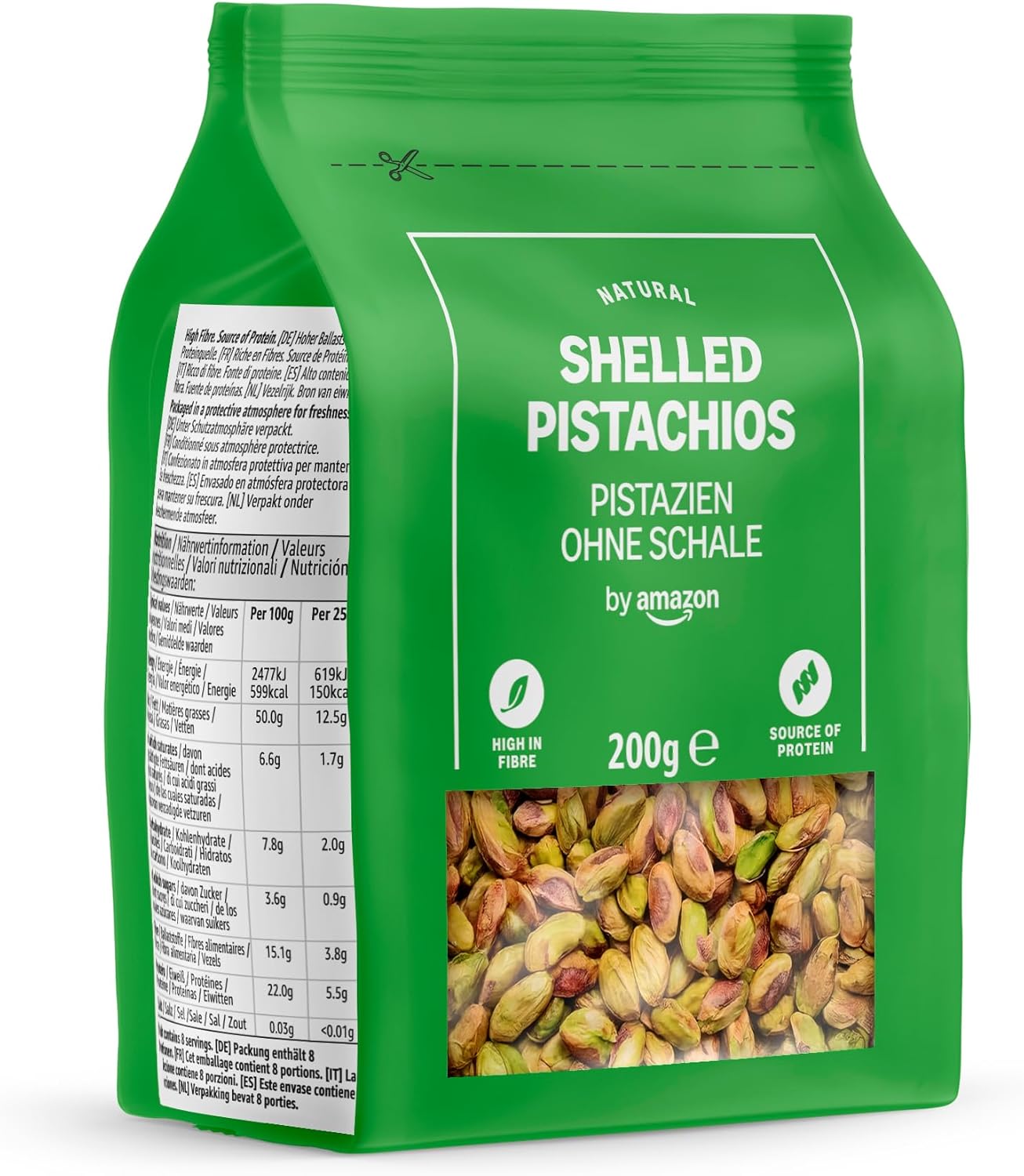 Detalle de Pistaches Décortiquées par Amazon – 7 x 200 g, riches en fibres et source de protéines