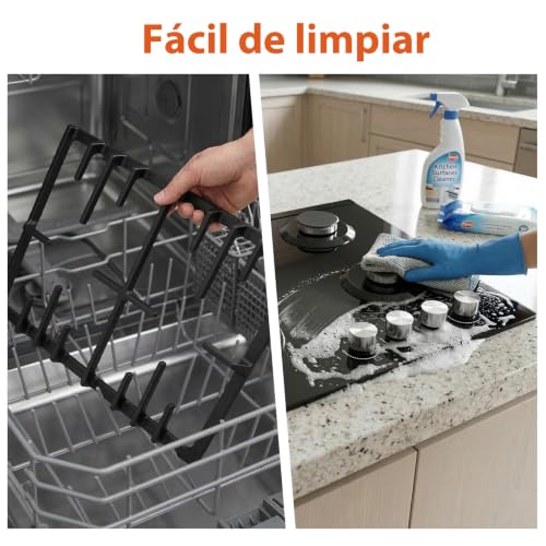 Thumbnail 6 de Topwish Placa de gas butano 4 fuegos con mandos iluminados en azul y 8000 W