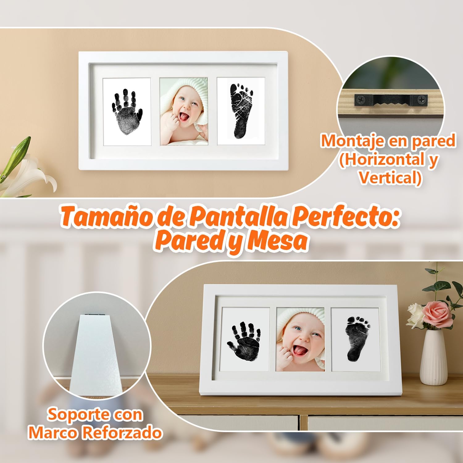 Detalle 2 de PewinGo Huellas Bebé marco con almohadilla 1️⃣