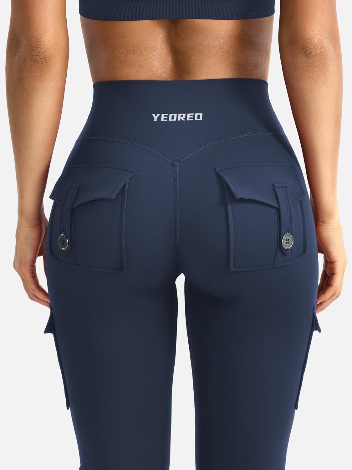 Detalle de YEOREO CoreFlex Damen Flare Leggings mit 4 versteckten Taschen, High Waist & Seamless Push-up