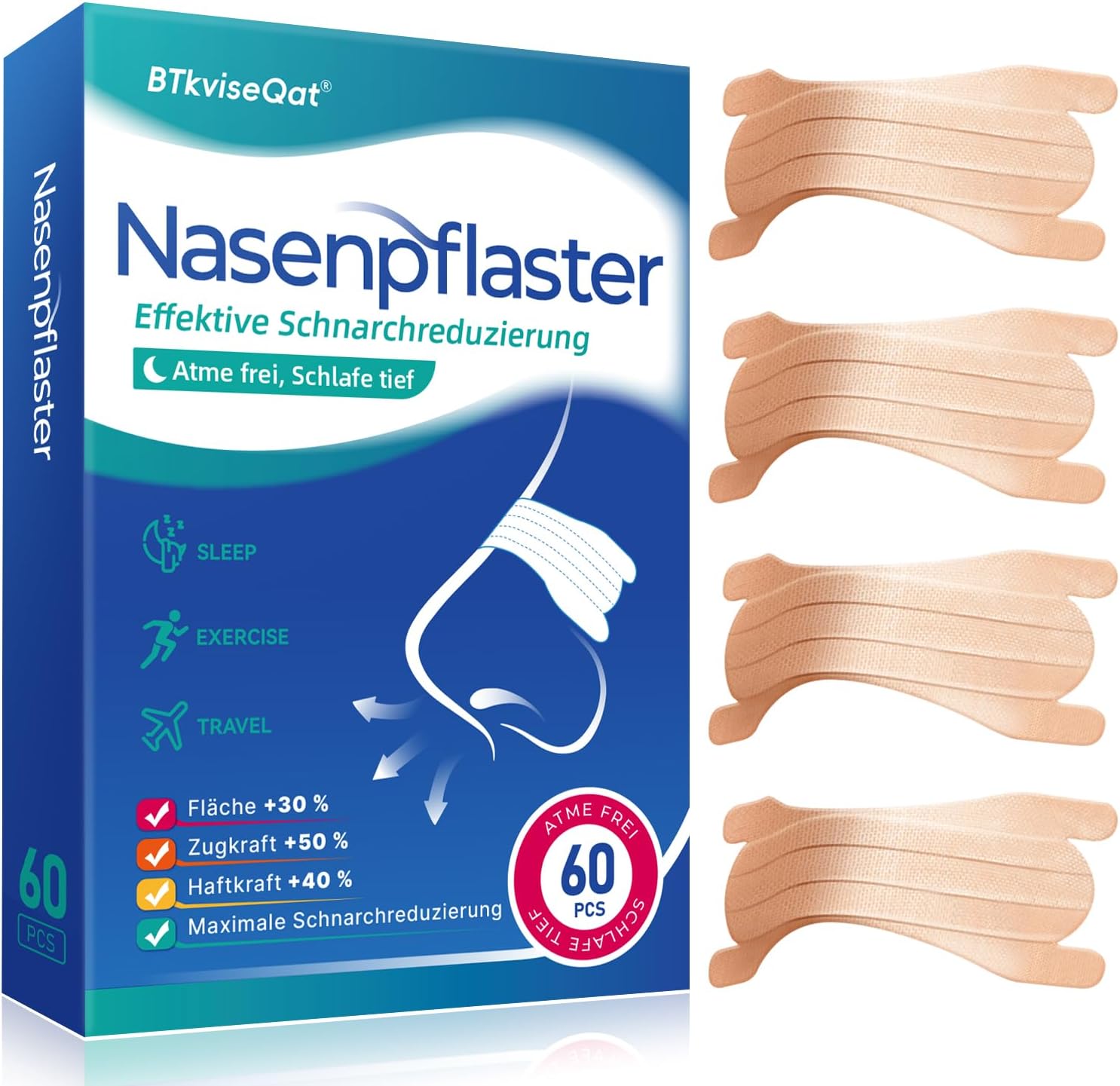 Nasenpflaster Schnarchen 60 Stück Nasenstrips