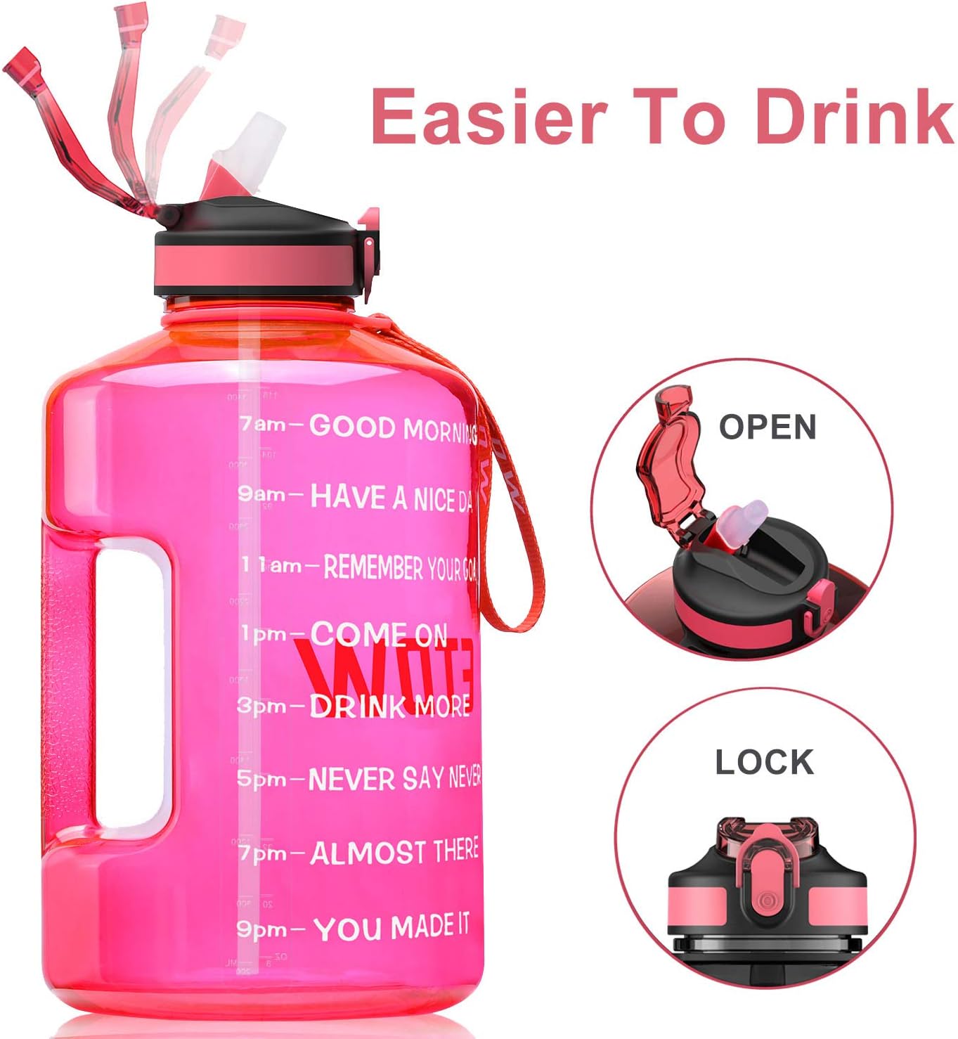 Detalle de ETDW Gallon Water Bottle with Straw, Time Markers and Carry Handle