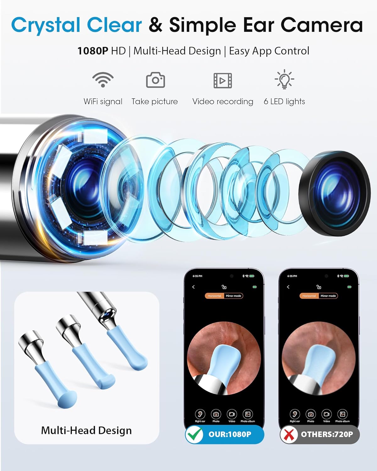 Detalle 1 de KAUGIC Ear Wax Removal Kit with Camera — electric ear cleaner with visual inspection and gentle irrigation