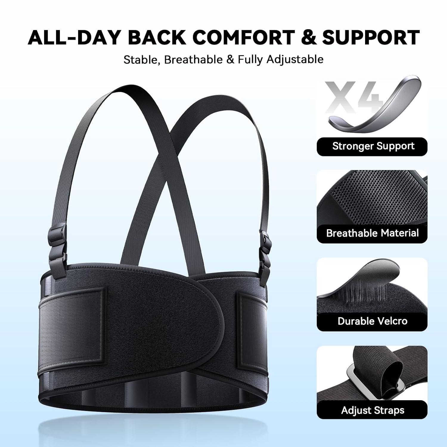 Detalle de SOLOEVER Work Back Brace: Adjustable Lower Back Support for Heavy Lifting