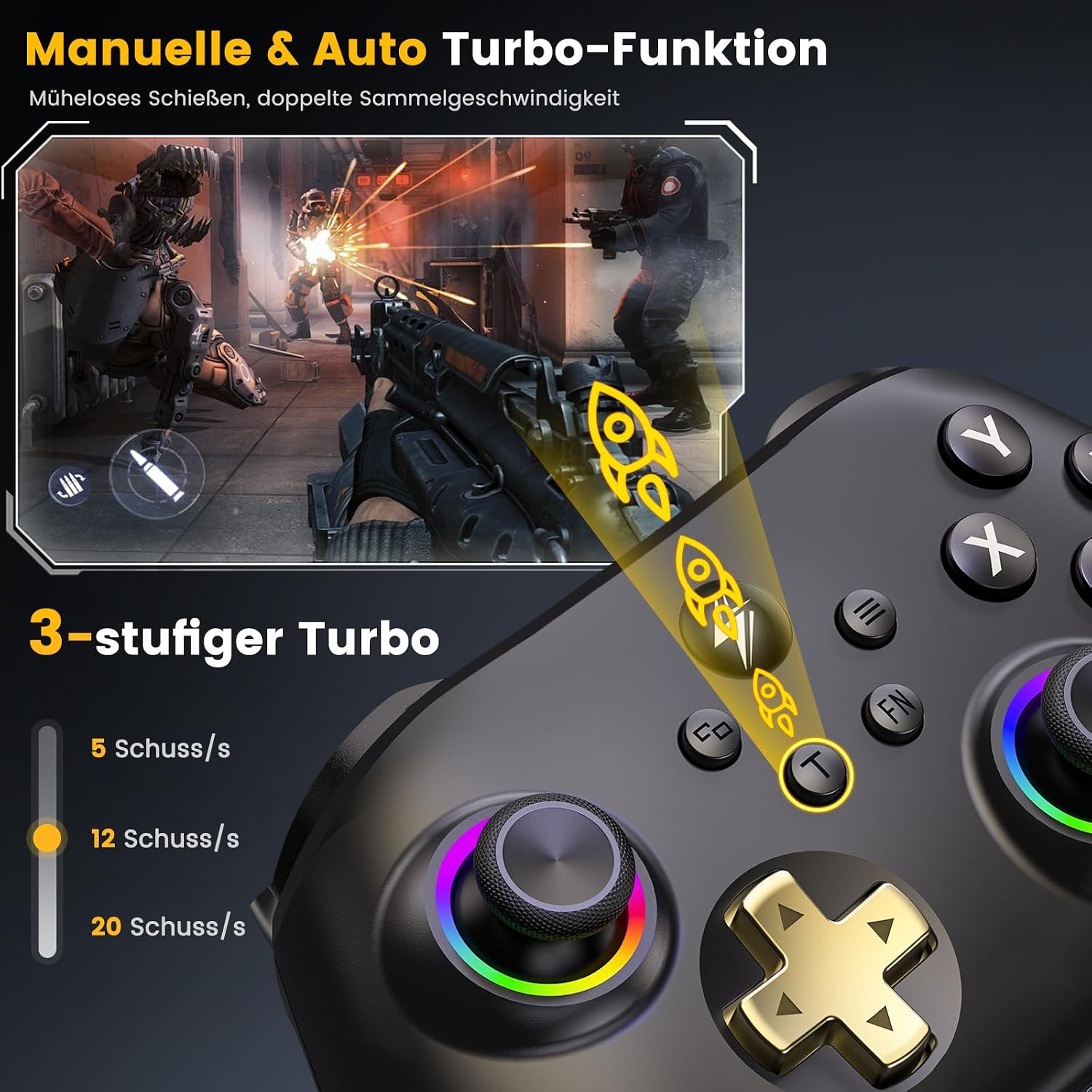 Thumbnail 6 de HELLCOOL PC Controller mit Ladestation – 2,4 GHz Wireless Gamepad mit Hall-Effekt Joysticks, 1000 Hz Polling Rate und Vielseitigkeit