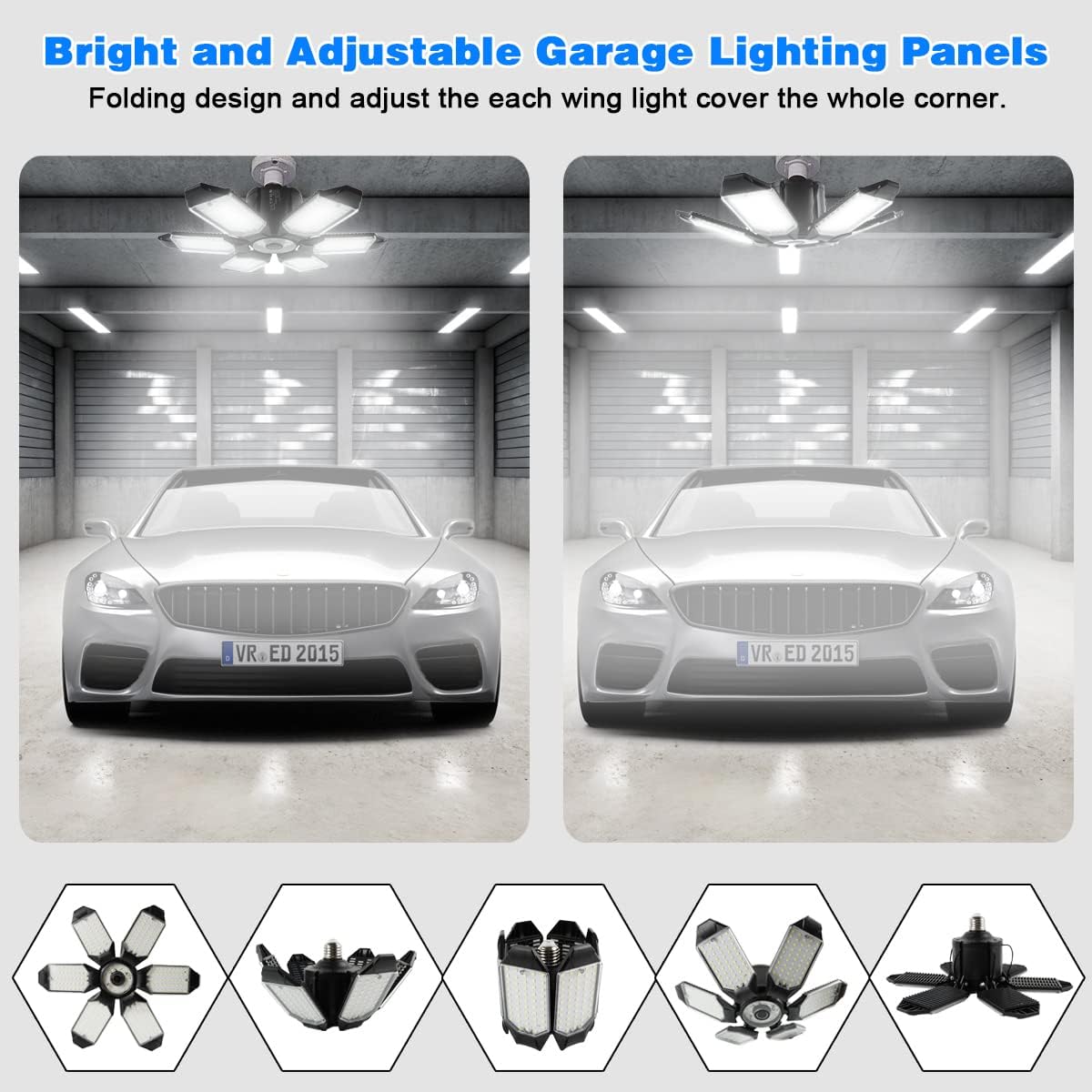Thumbnail 2 de POLARPRA Garage Lights 2-Pack LED Ceiling Light (160W, 6500K) with 6 Adjustable Panels