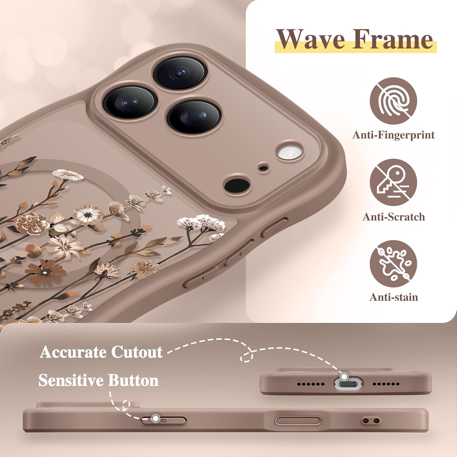 Thumbnail 5 de GVIEWIN Floral Translucent MagSafe Case for iPhone 17 Pro (6.3") with Curly Wave Edge