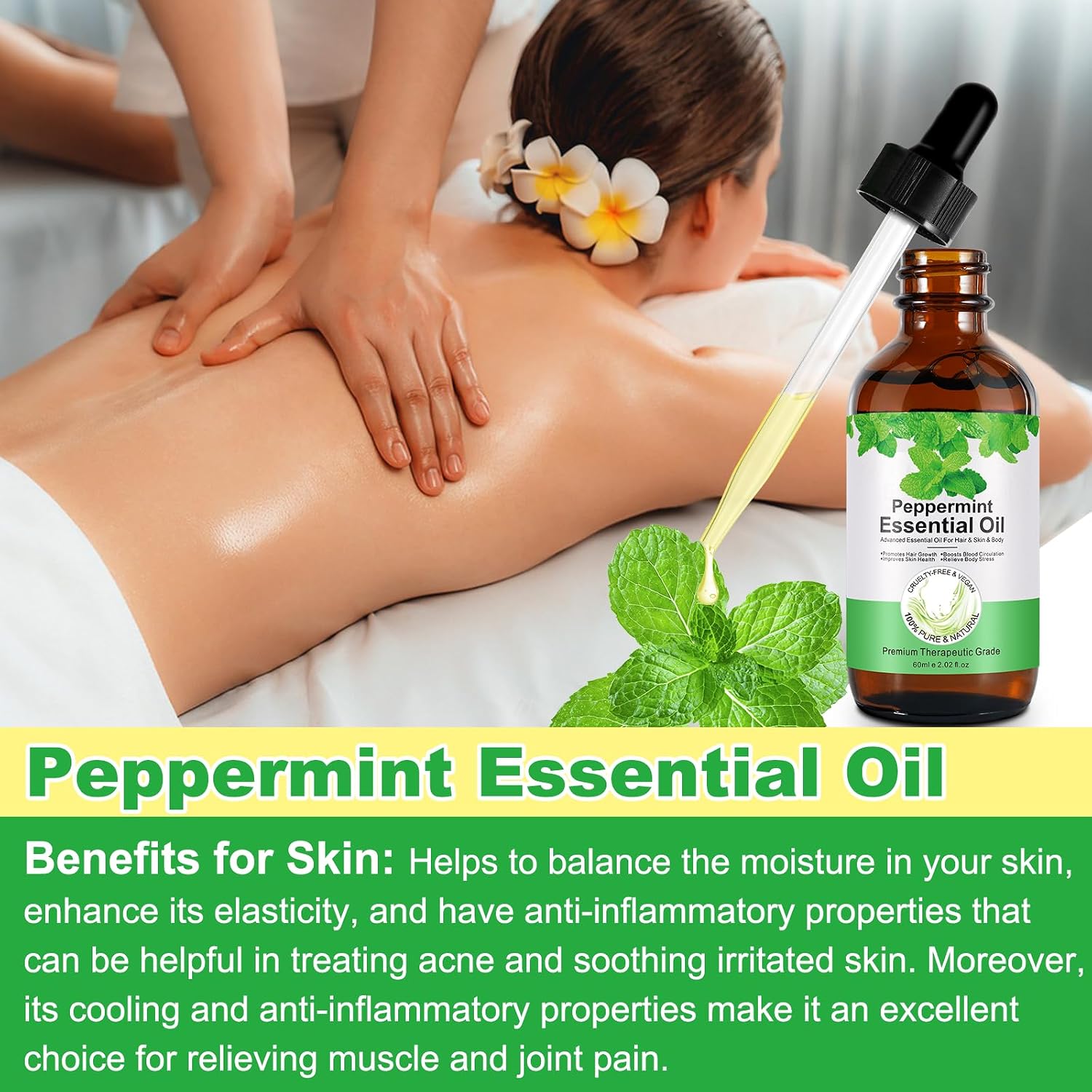 Detalle de FSLHCY pepermuntolie 60 ml, etherische olie met glazen druppelaar