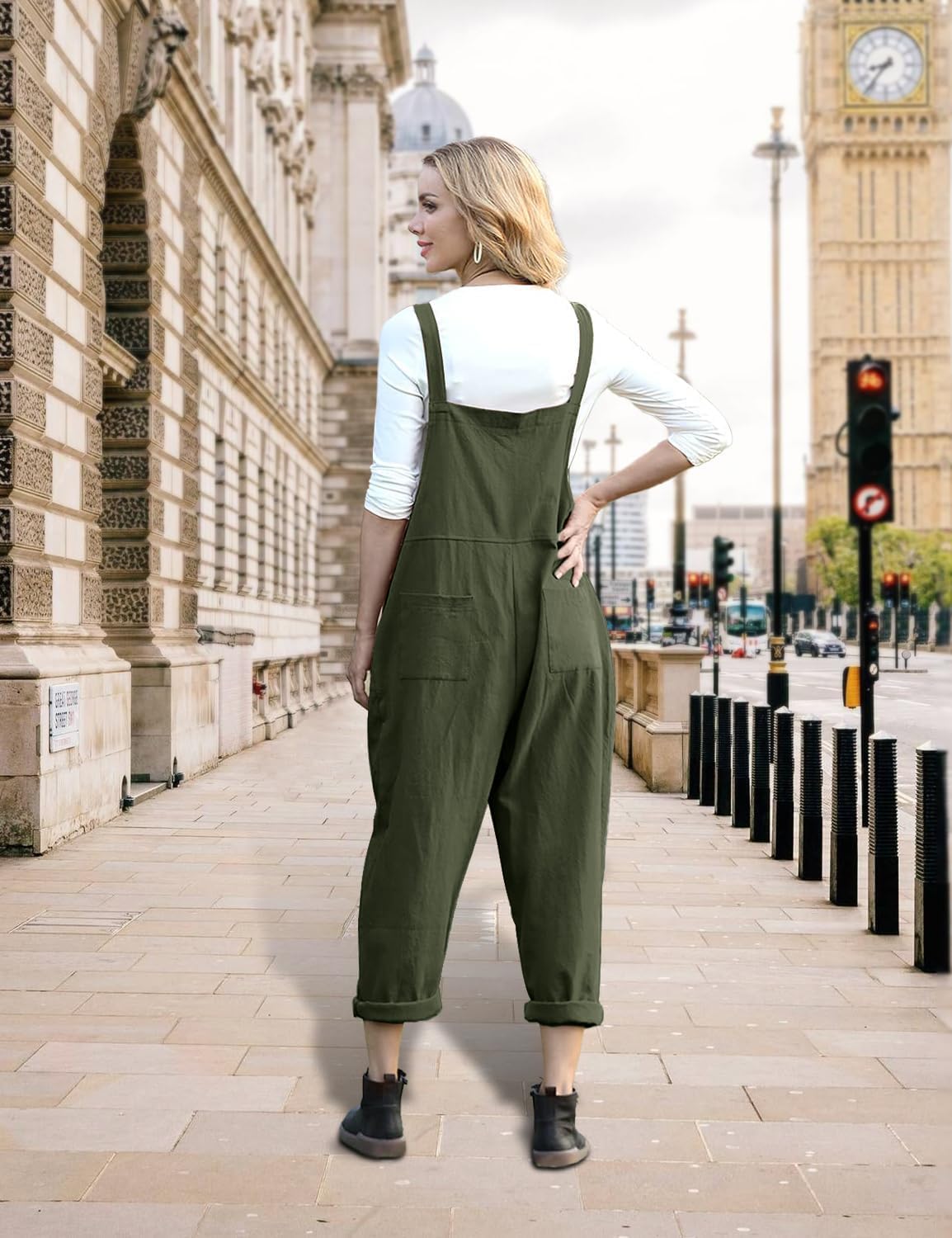 Detalle 2 de YESNO Damen Latzhose Sommer Oversize Trägerhose – Baggy Jumpsuit im lässigen Boyfriend-Stil