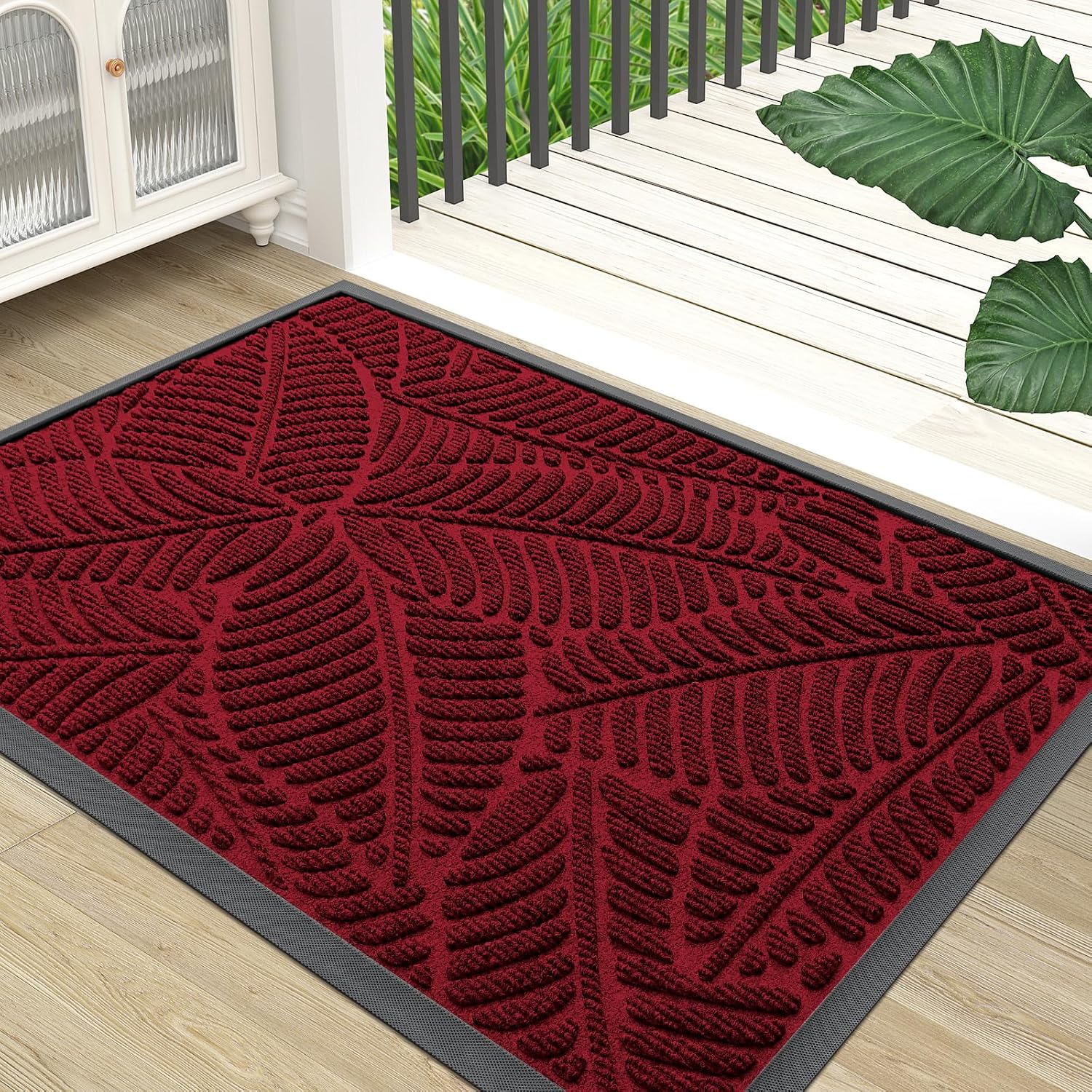 Detalle de Colorxy 29.5 x 17-Inch Burgundy Doormat, Low-Profile Rubber Backing