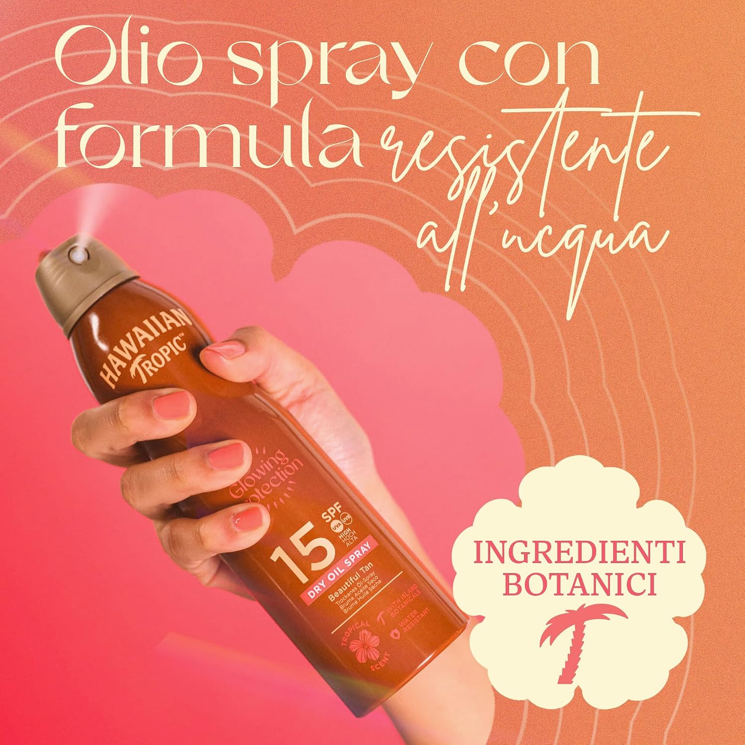 Detalle 2 de Hawaiian Tropic Olio Secco Spray Nebulizzante Protettivo SPF 15 – profumo tropicale, 177 ml