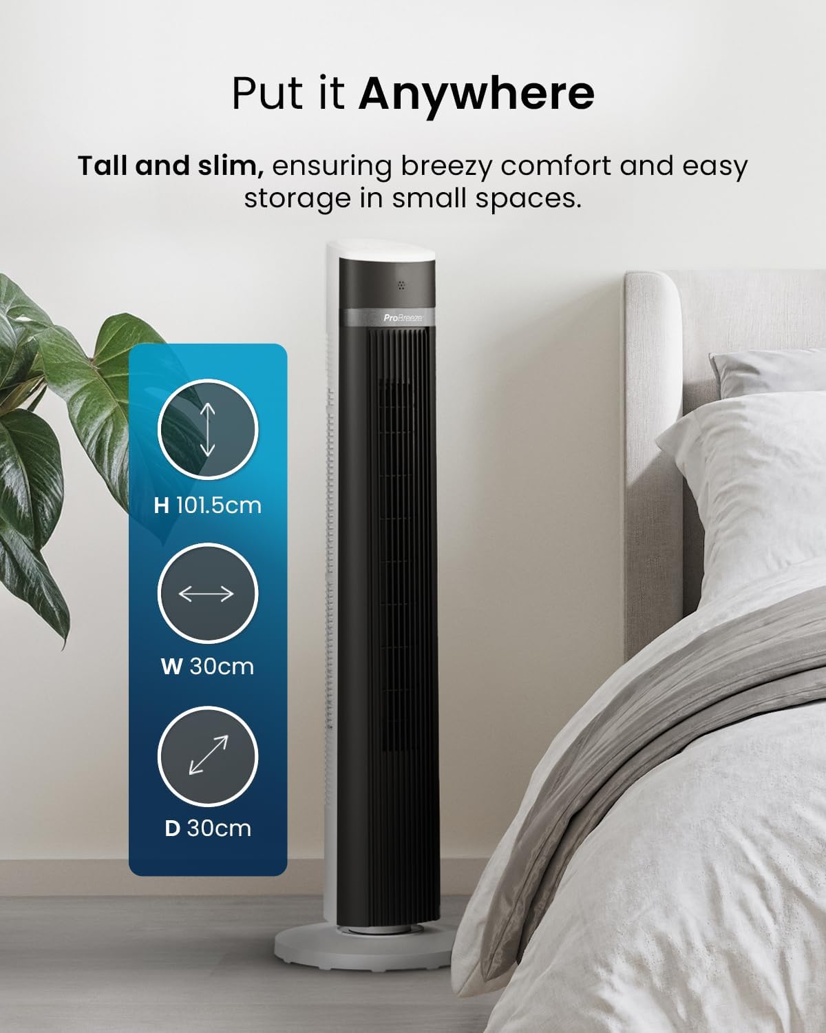 Thumbnail 6 de Pro Breeze 40-Inch Bladeless Tower Fan with Remote Control — Quiet 45W, 90° Oscillation, 15H Timer