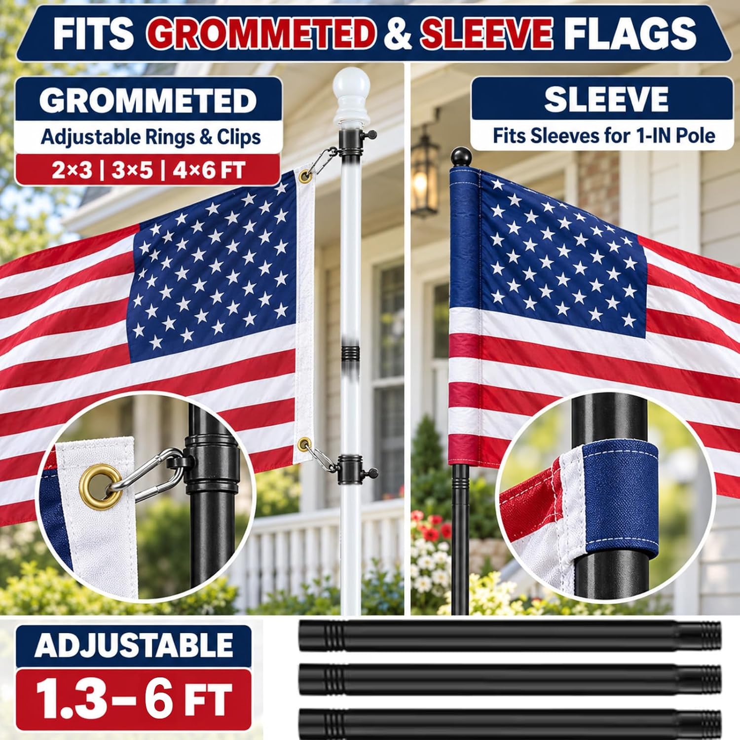 Detalle de Barcetine 01 6-Foot Outdoor Flagpole, 1-Inch Stainless Steel, Rotating Rings
