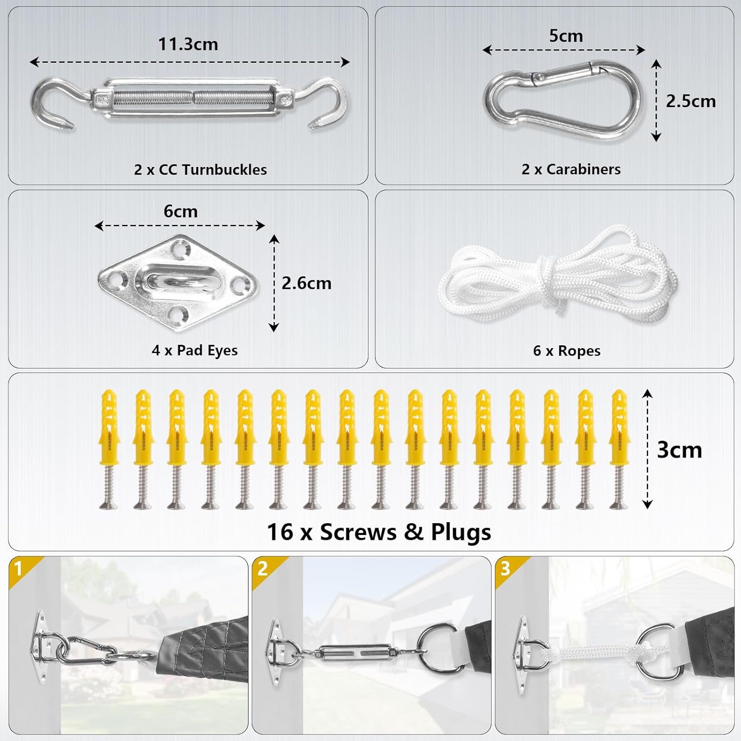 Thumbnail 6 de Mokani 3x3m Rectangle Sun Shade Sail for Garden – Waterproof UV canopy with accessories