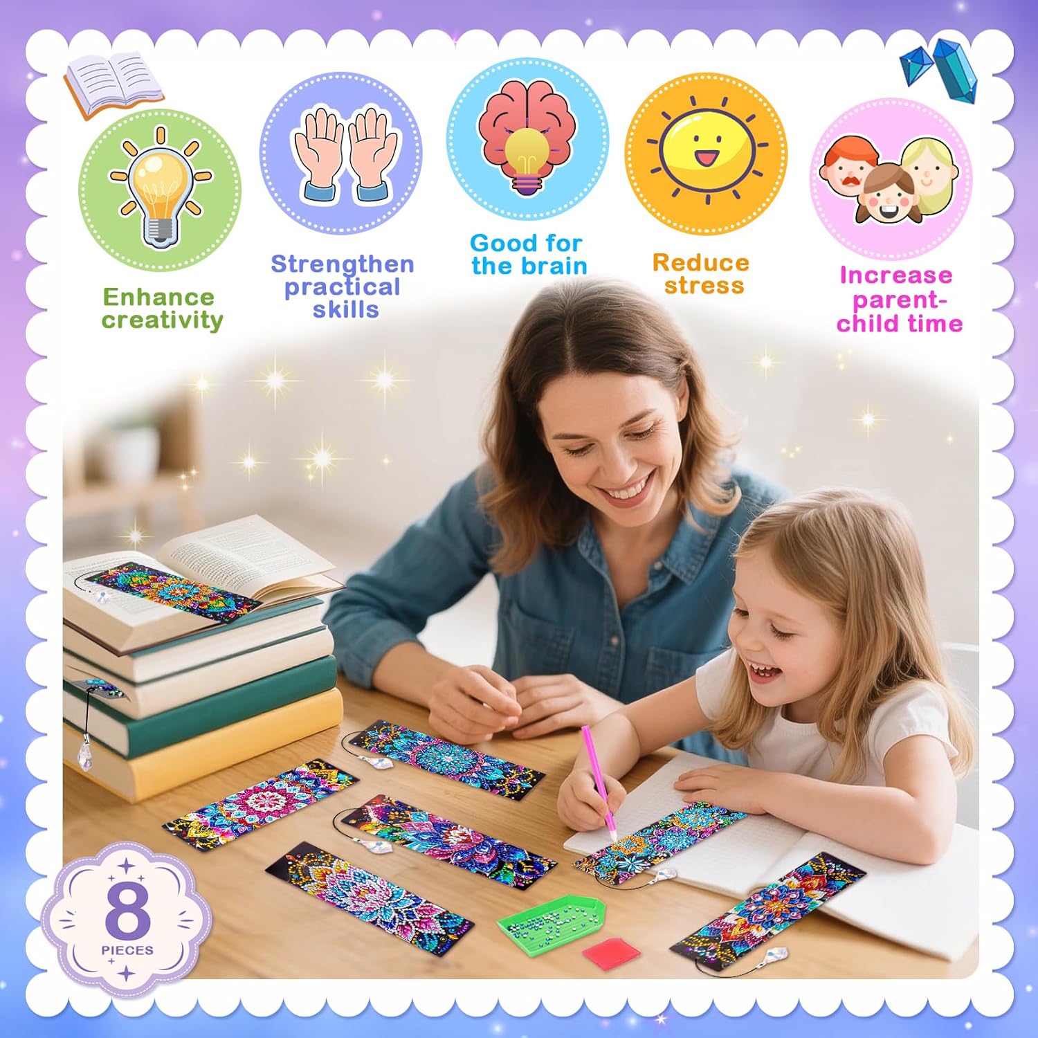 Thumbnail 1 de Diamond Art Bookmark Kit 8pcs for Kids age 6
