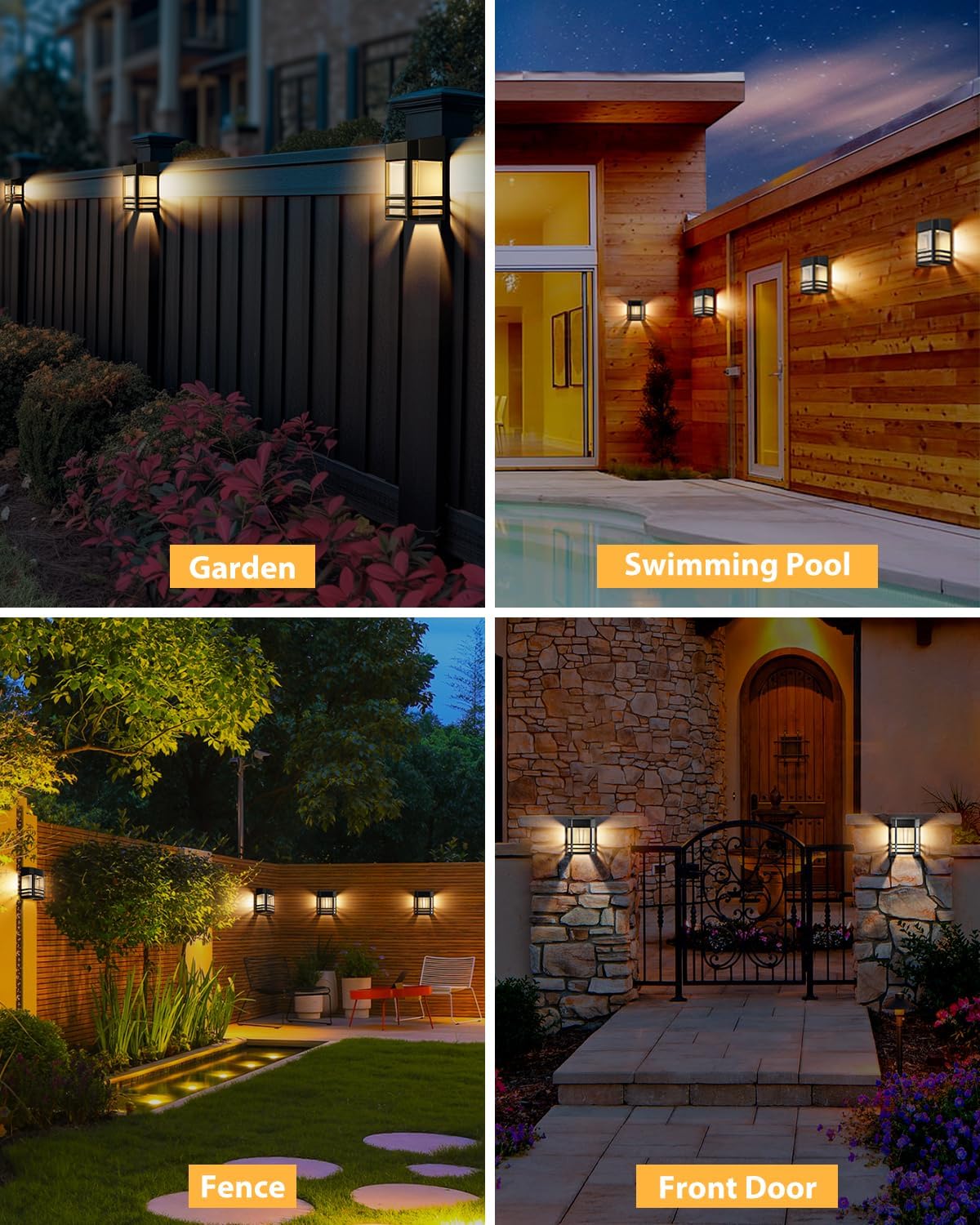 Detalle de Woolmug 6 Pack Solar Fence Lights: Warm White, Battery-Free Ambience for Outdoor Spaces
