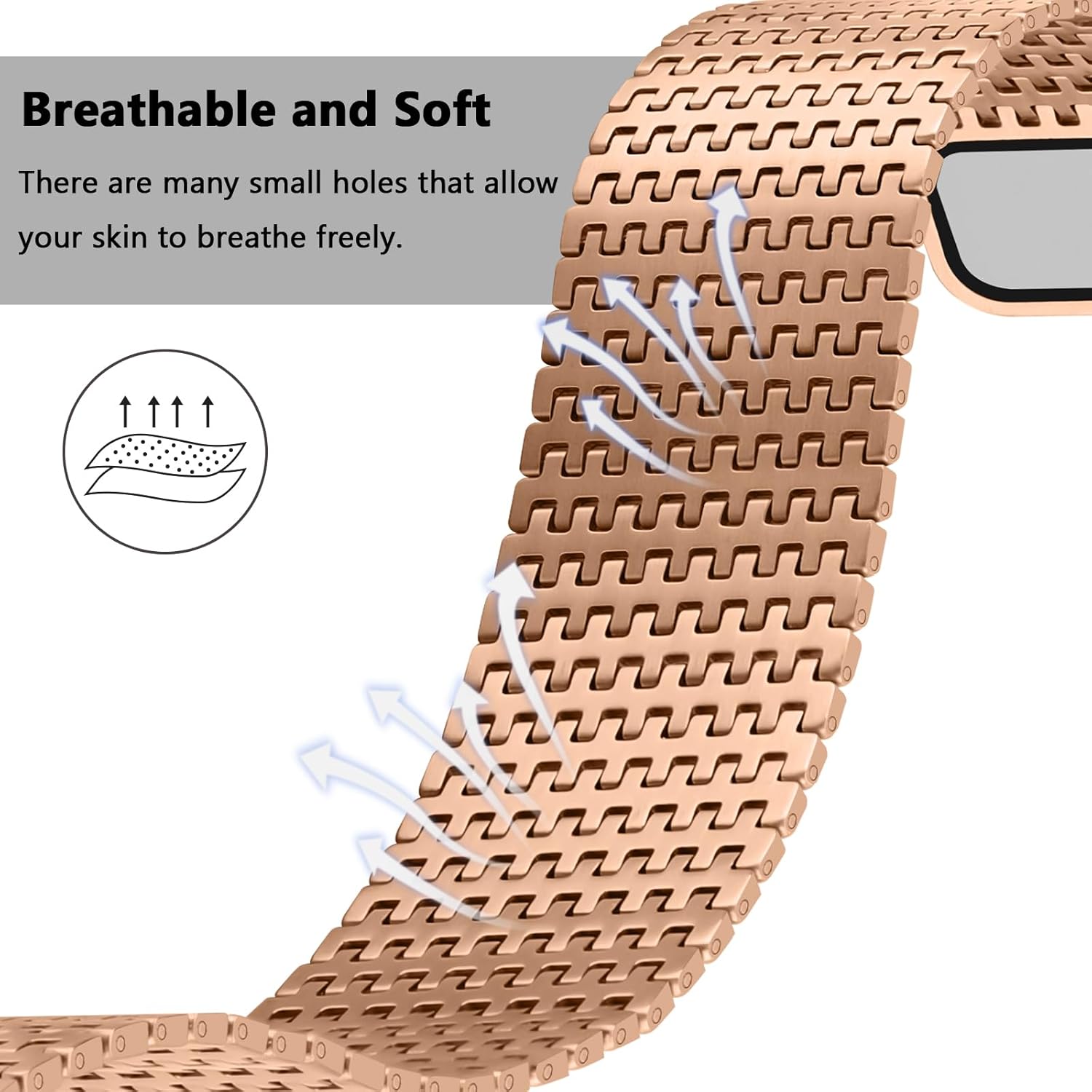 Thumbnail 4 de Anlinser Magnetic Stainless Steel Apple Watch Strap – Rose Gold (46/45/44/42mm) for Ultra/Series