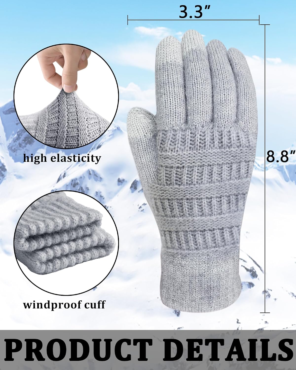 Detalle 2 de REACH STAR Women's Winter Gloves, 2 Pairs, Touchscreen Knit with Thermal Lining