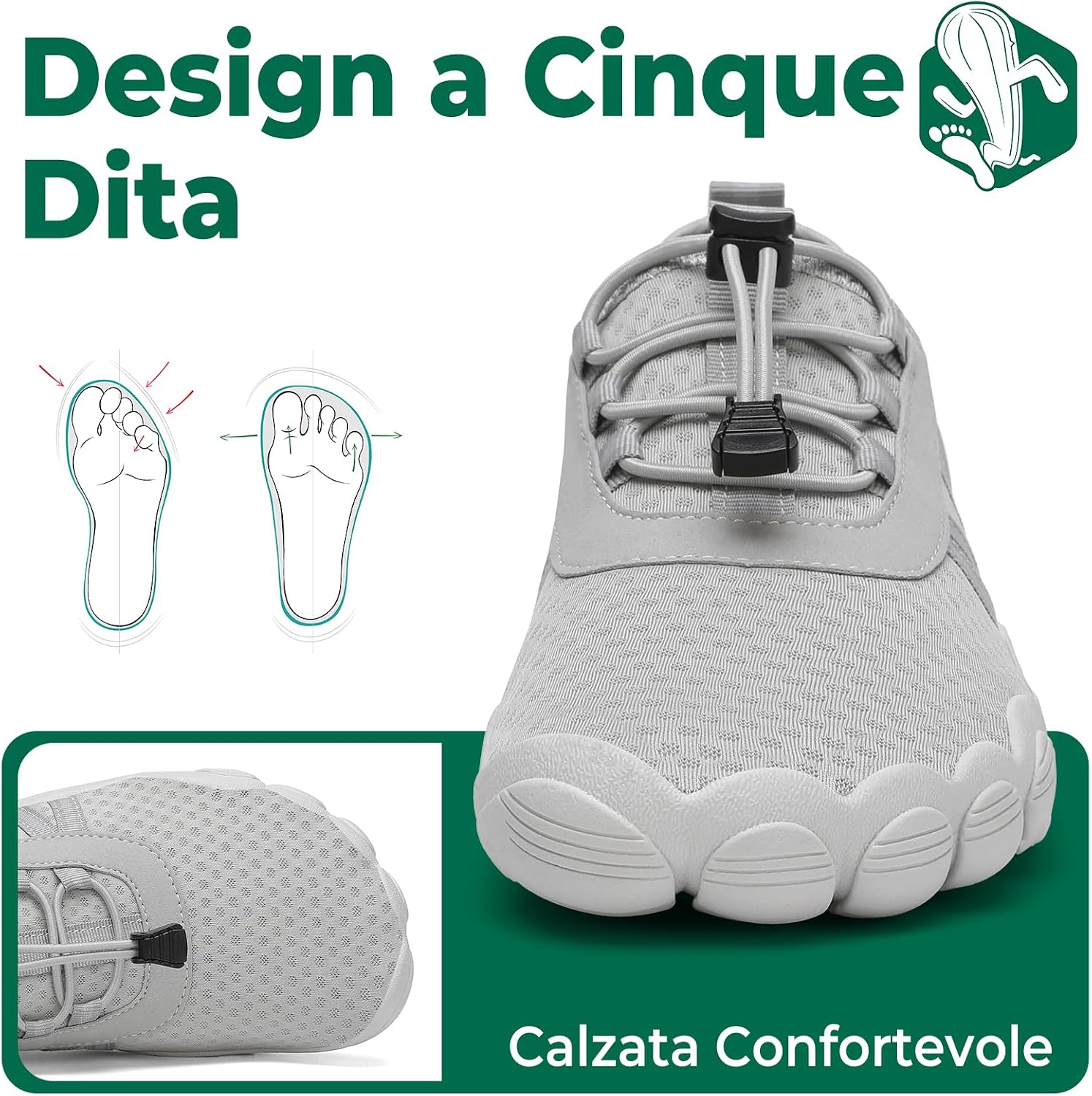 Detalle de SAGUARO Scarpe da scoglio uomo donna con asciugatura rapida, suola antiscivolo e punta a cinque dita (Gr. 36-48)